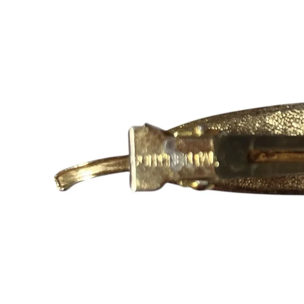 Vintage Continental Hair Clip Textured Gold Tone Leaf Rhinestones c1950
